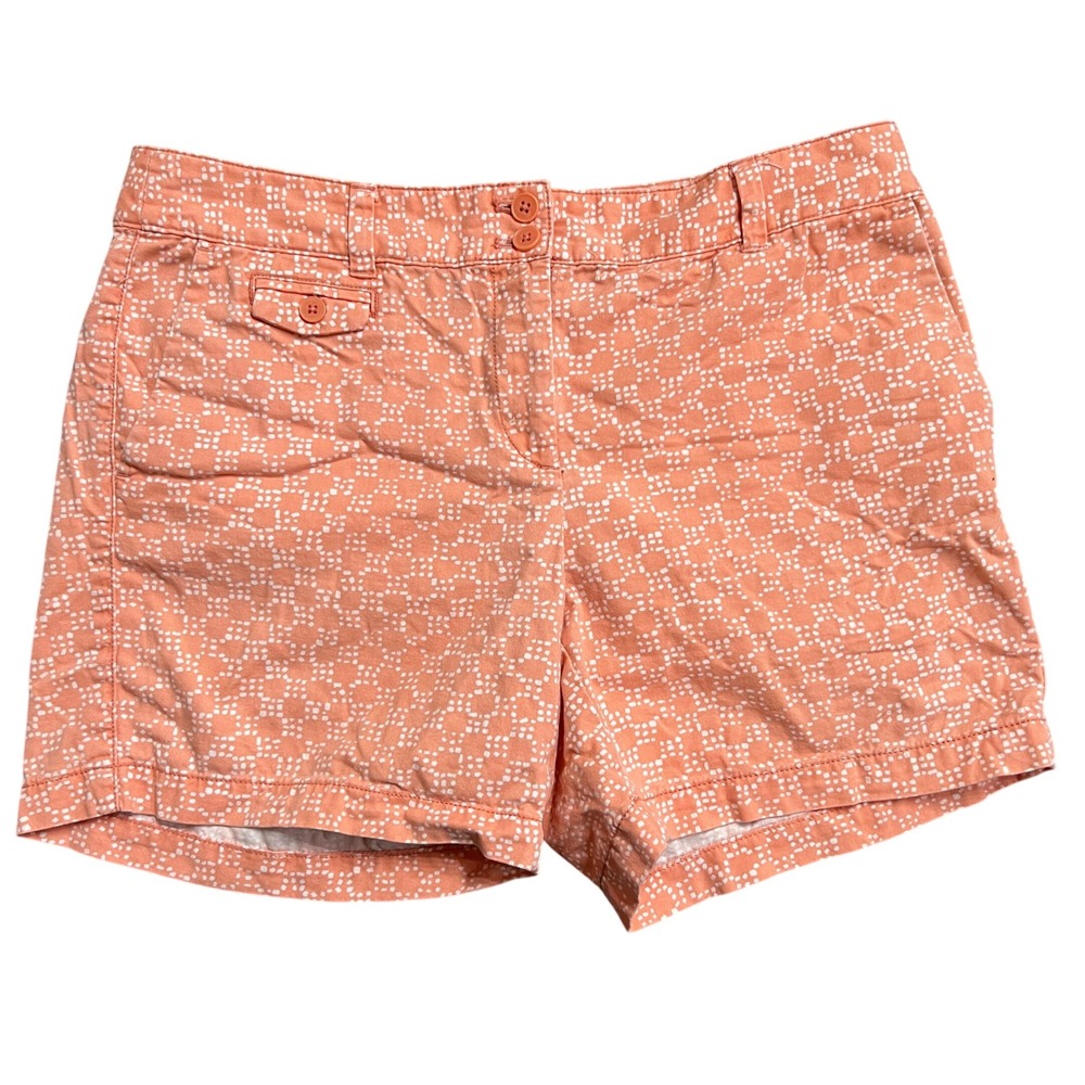 Ann Taylor Loft Coral White Geometric Print Shorts Size 6 Flat‎ Front Casual